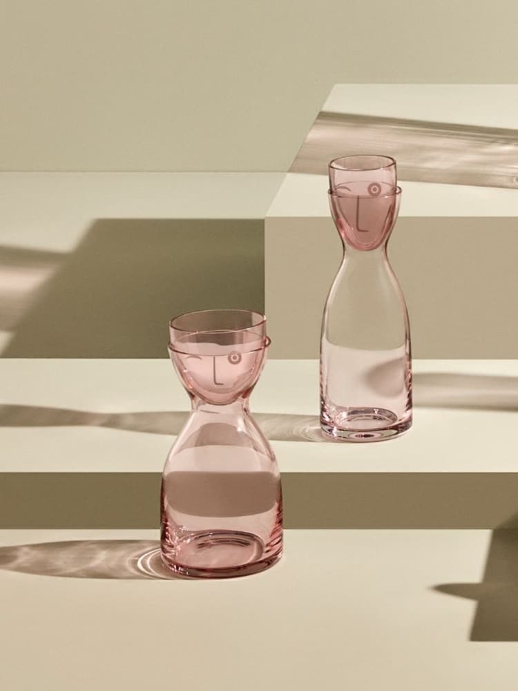 Nude Dusty Rose Mr. and Mrs. Short Night Water Jug and Glass Set - Image 1 of 5