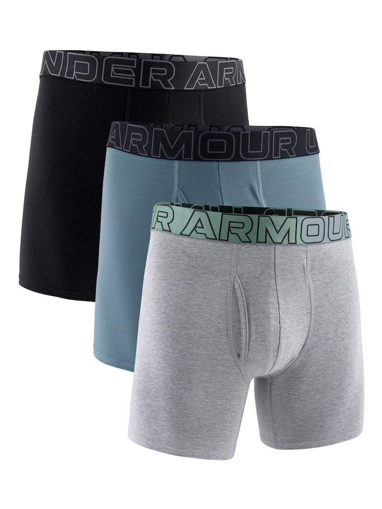Under Armour Grey 100% Cotton Performance Tech 6in Boxers 3 Pack - Image 1 of 3 Under Armour Grey 100% Cotton Performance Tech 6in Boxers 3 Pack - Image 1 of 3