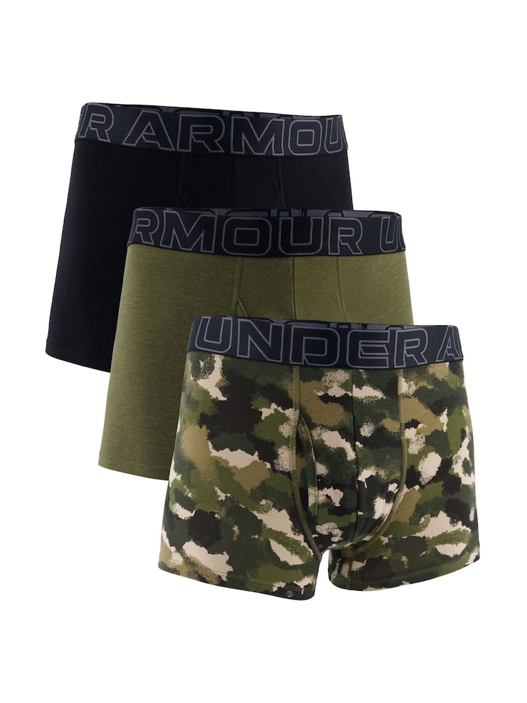 Under Armour Green Performance Cotton Print 6 inch Boxers 3 Pack - Image 1 of 4