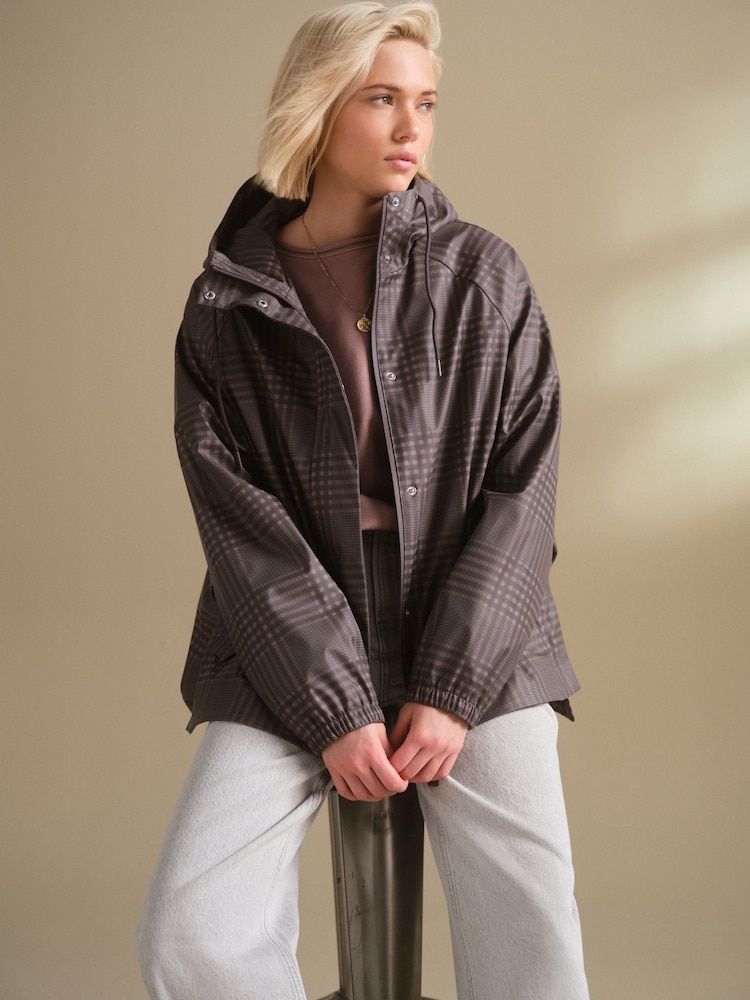 Brown Check Rubber Rain Jacket - Image 1 of 10 Brown Check Rubber Rain Jacket - Image 1 of 10