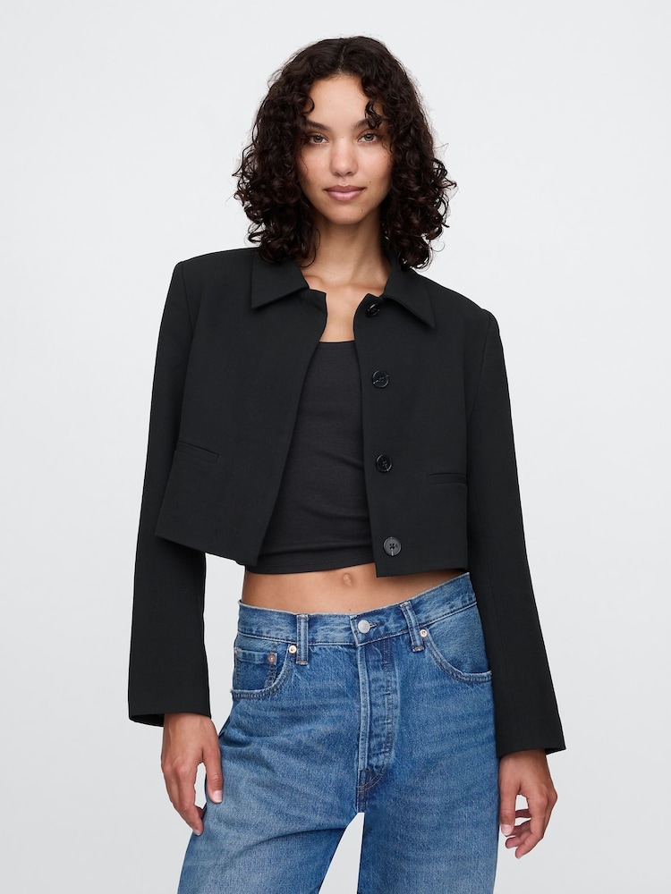 Gap Black Cropped Blazer Jacket - Image 1 of 5