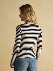 Joules Sophie Navy/Sand Long Sleeve Ribbed Fitted Top - Image 2 of 10
