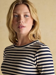 Joules Sophie Navy/Sand Long Sleeve Ribbed Fitted Top - Image 5 of 10