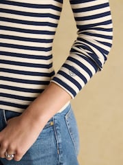 Joules Sophie Navy/Sand Long Sleeve Ribbed Fitted Top - Image 7 of 10