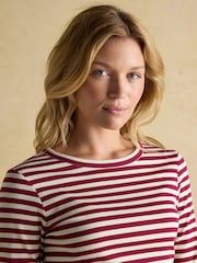 Joules Sophie Burgundy Red/Cream Long Sleeve Ribbed Fitted Top - Image 3 of 9