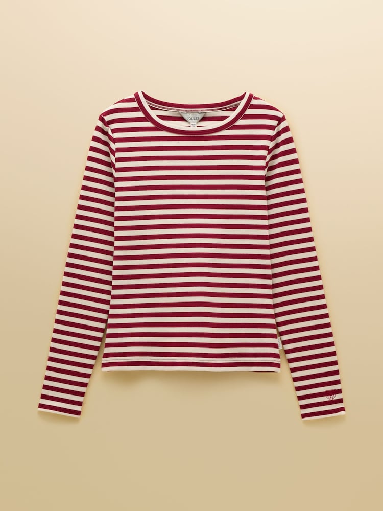 Joules Sophie Burgundy Red/Cream Long Sleeve Ribbed Fitted Top - Image 9 of 9 Joules Sophie Burgundy Red/Cream Long Sleeve Ribbed Fitted Top - Image 9 of 9