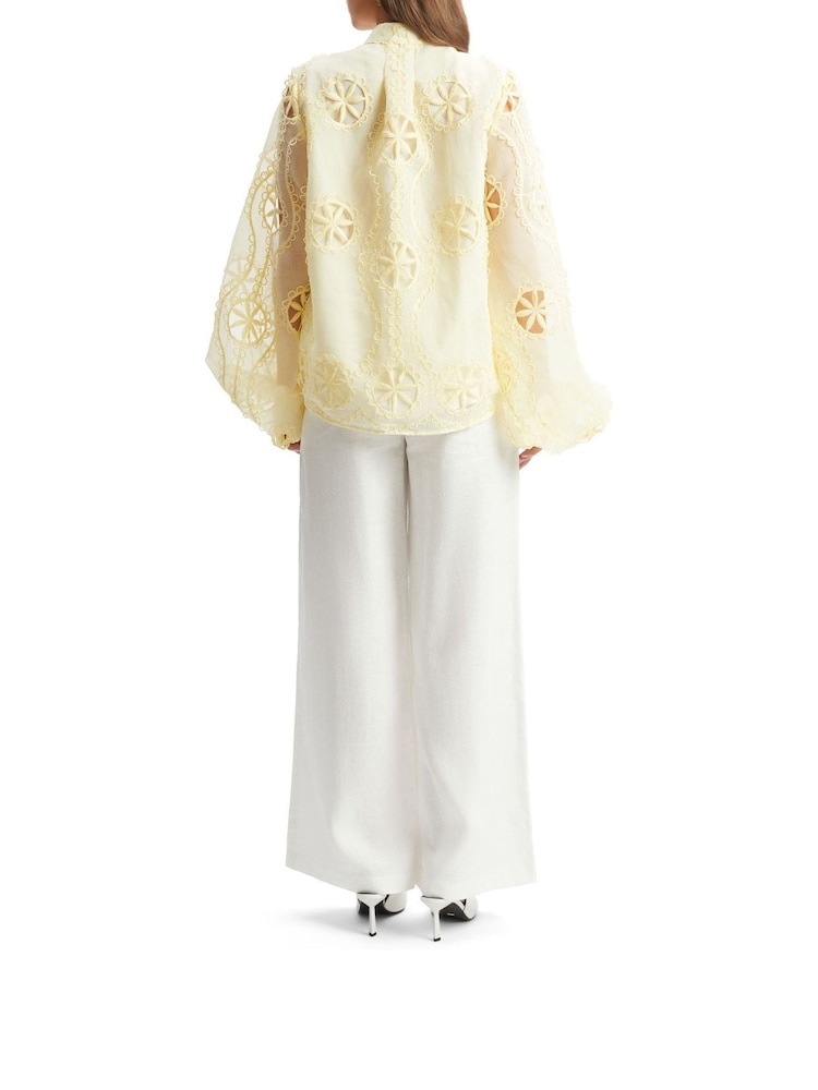 Bardot Yellow Libbie Lace Long Sleeve 100% Cotton Blouse - Image 2 of 5