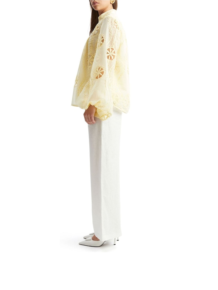 Bardot Yellow Libbie Lace Long Sleeve 100% Cotton Blouse - Image 3 of 5