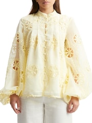 Bardot Yellow Libbie Lace Long Sleeve 100% Cotton Blouse - Image 4 of 5