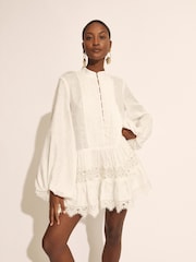Bardot White Antonia Lace Trim Mini Dress - Image 1 of 5