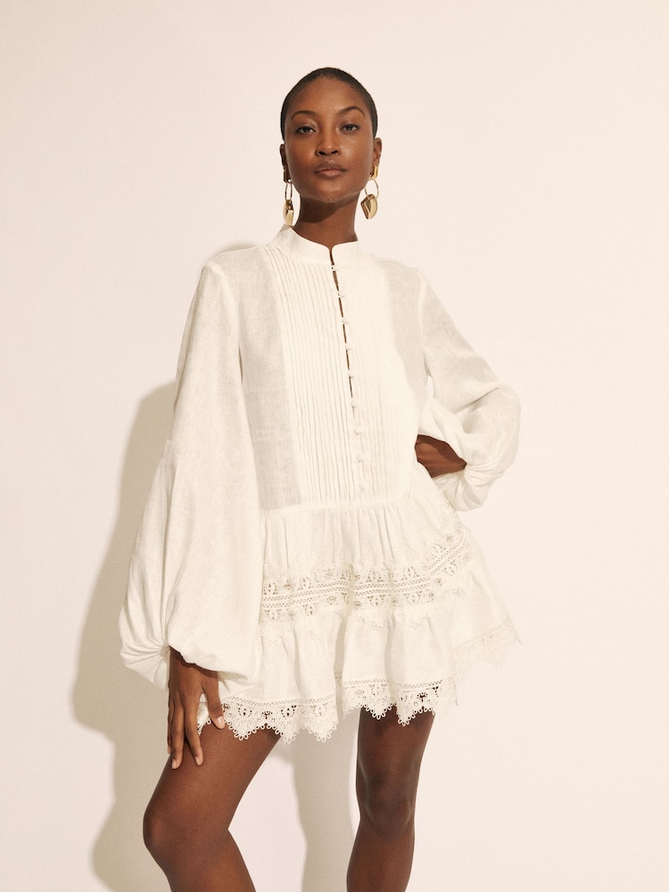 Bardot White Antonia Lace Trim Mini Dress - Image 1 of 5