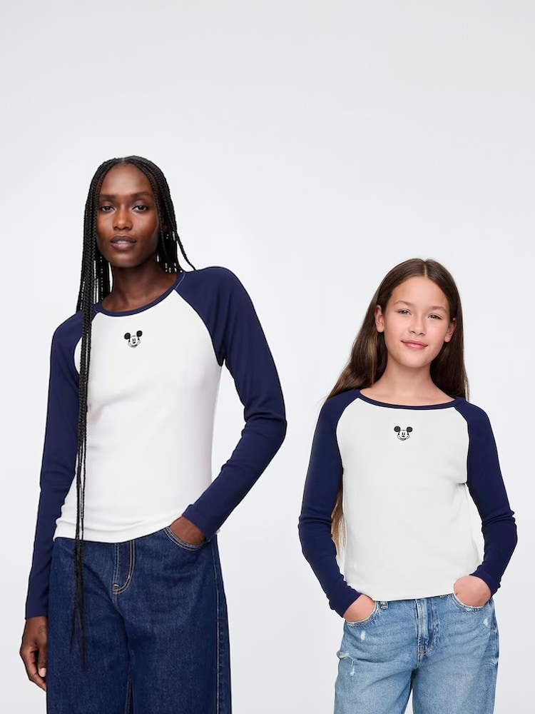 Marineblauw met Mickey mouse - Gap Disney Raglan T-shirt met lange mouwen (4 - 13 jr) - Image 3 of 5