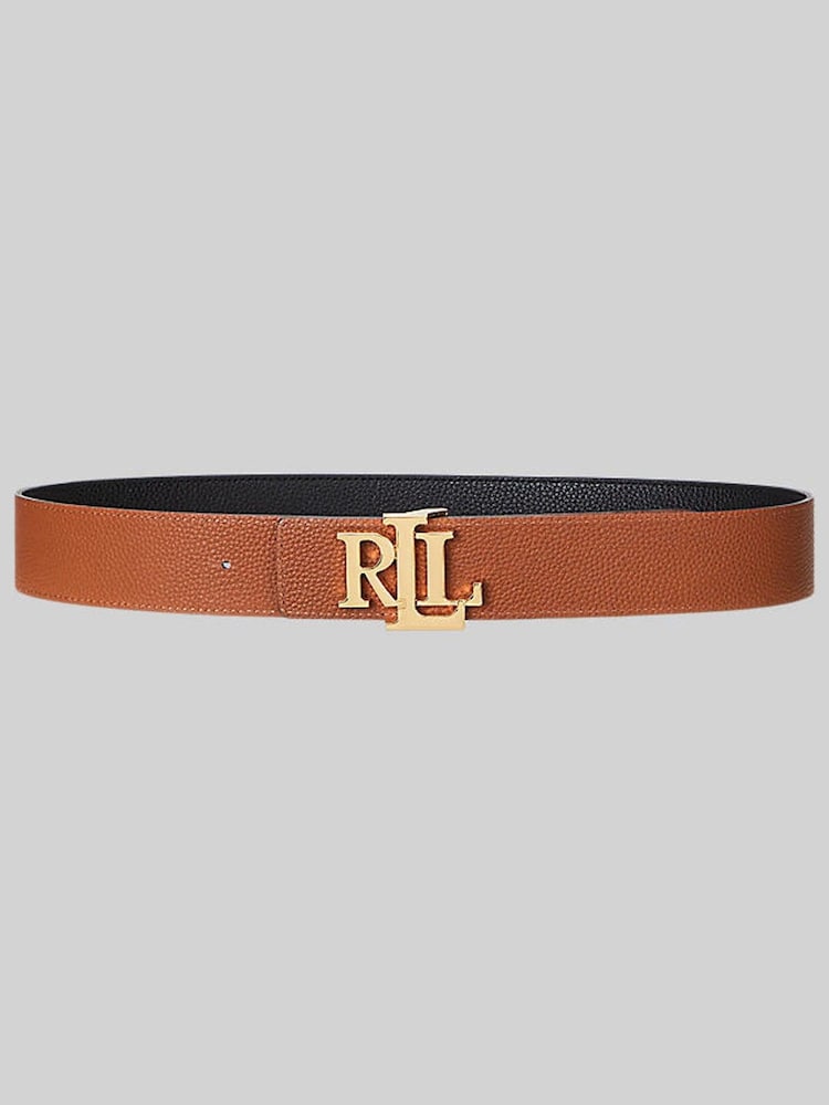 Lauren Ralph Lauren obojestransko (nošenje) Pebbled črna Leather Wide pasovi - Slika 2 iz 3