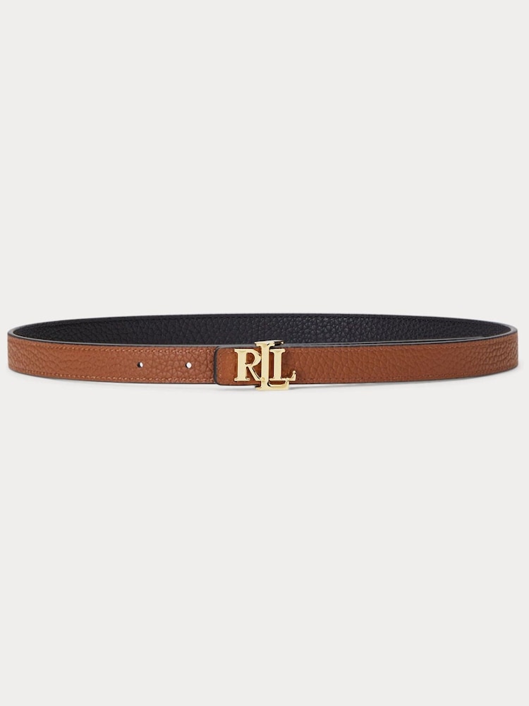 Lauren Ralph Lauren Logo Reversible Leather Skinny Brown Belt - Image 1 of 3