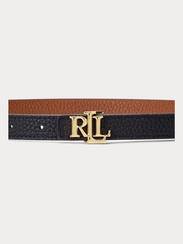 Lauren Ralph Lauren Logo Reversible Leather Skinny Brown Belt - Image 2 of 3