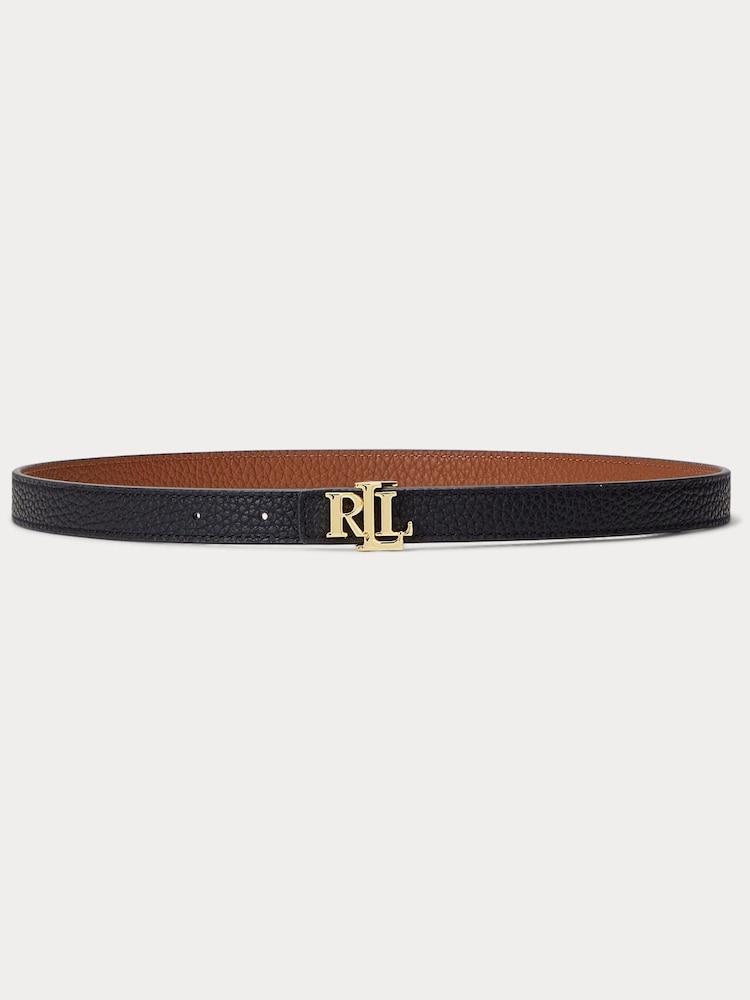 Lauren Ralph Lauren Logo Reversible Leather Skinny Brown Belt - Image 3 of 3