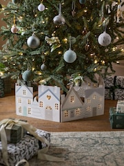 Snowy Lit Wooden Christmas Tree Skirt - Image 1 of 5
