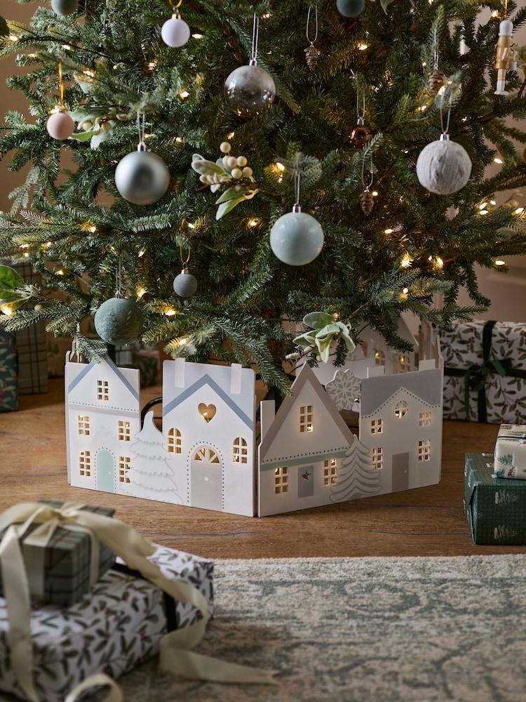 Snowy Lit Wooden Christmas Tree Skirt - Image 1 of 5