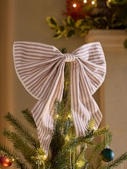 Red/White Stipey Bow Christmas Tree Topper - Image 1 of 4