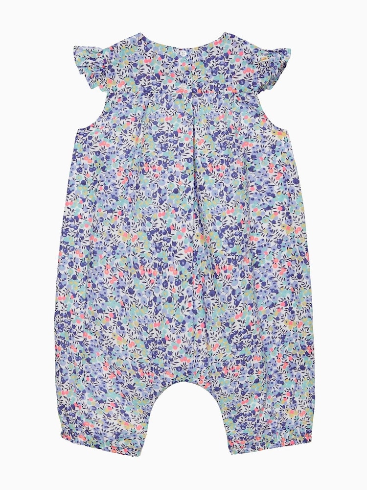 Trotters London Little Blue Liberty Print Neon Wiltshire 100% Cotton Romper - Image 2 of 3