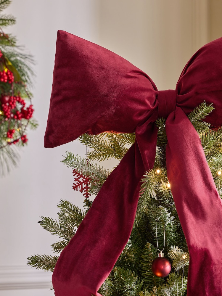 Burgundy Red Velvet Christmas Bow Tree Topper - Image 2 of 2