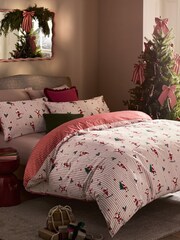 Red/White Santa Stripe Christmas Reversible Duvet Cover and Pillowcase Set - Image 1 of 4