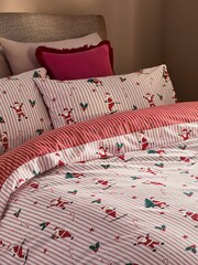 Red/White Santa Stripe Christmas Reversible Duvet Cover and Pillowcase Set - Image 2 of 4