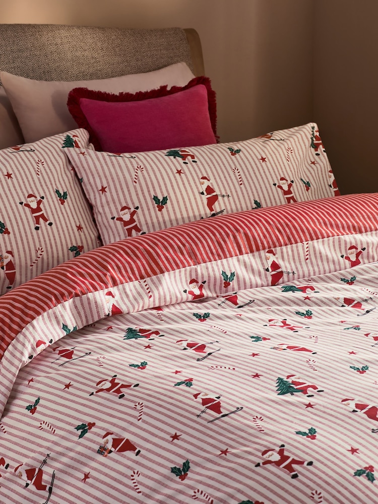 Red/White Santa Stripe Christmas Reversible Duvet Cover and Pillowcase Set - Image 2 of 4