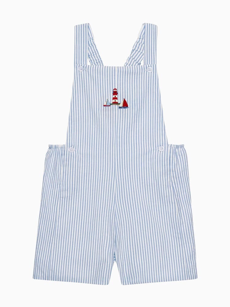 Trotters London Little Blue Lighthouse Atticus Bib 100% Cotton Shorts - Image 1 of 3