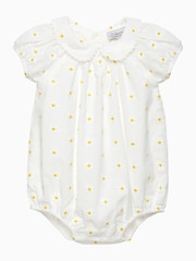 Trotters London Newborn White 100% Cotton Daisy Bubble Rompersuit - Image 1 of 3