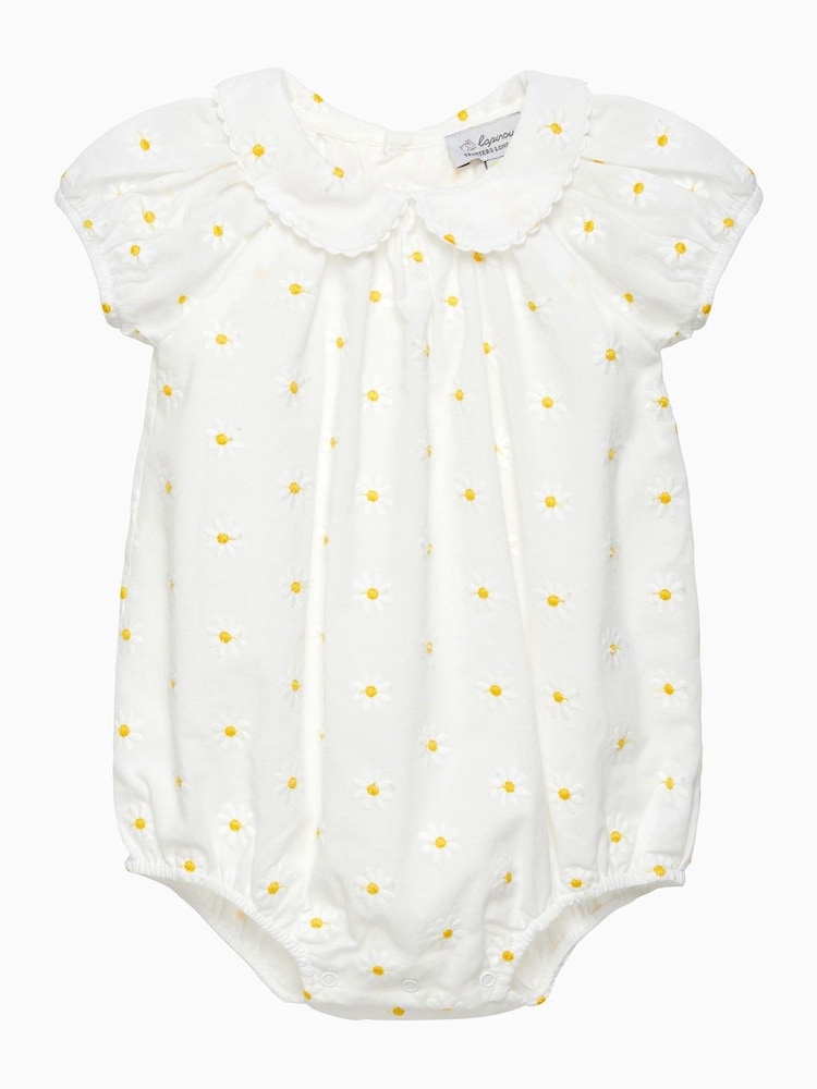 Trotters London Newborn White 100% Cotton Daisy Bubble Rompersuit - Image 1 of 3