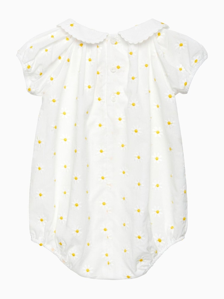 Trotters London Newborn White 100% Cotton Daisy Bubble Rompersuit - Image 2 of 3