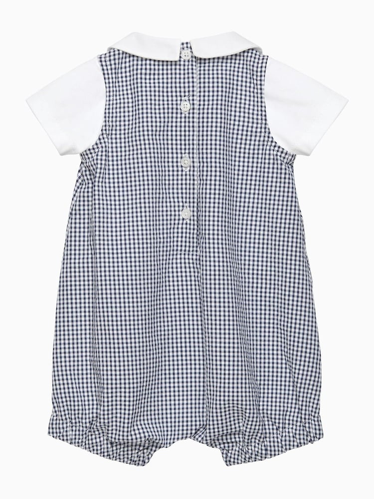 Trotters London Newborn Blue Gingham Jasper Guardsman Rompersuit - Image 2 of 3