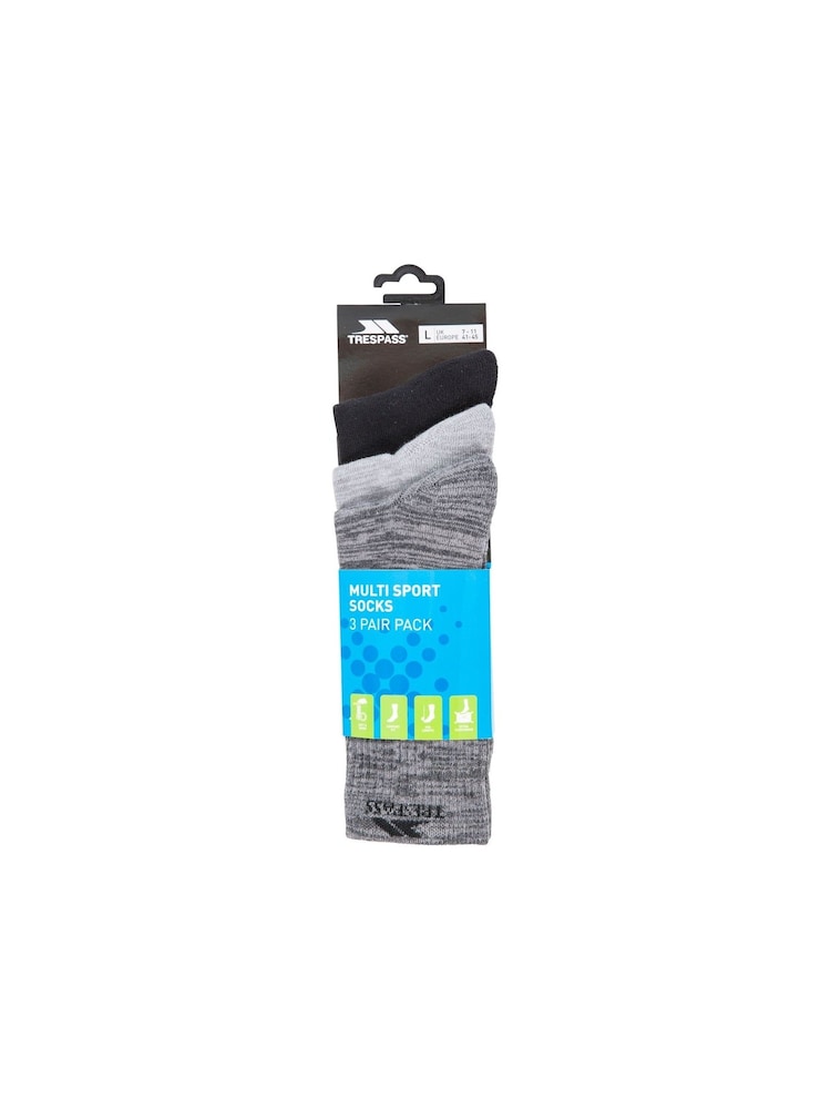 Trespass Male Grey Jack Barrow Trekking Socks 3 Pair Pack - Image 1 of 1