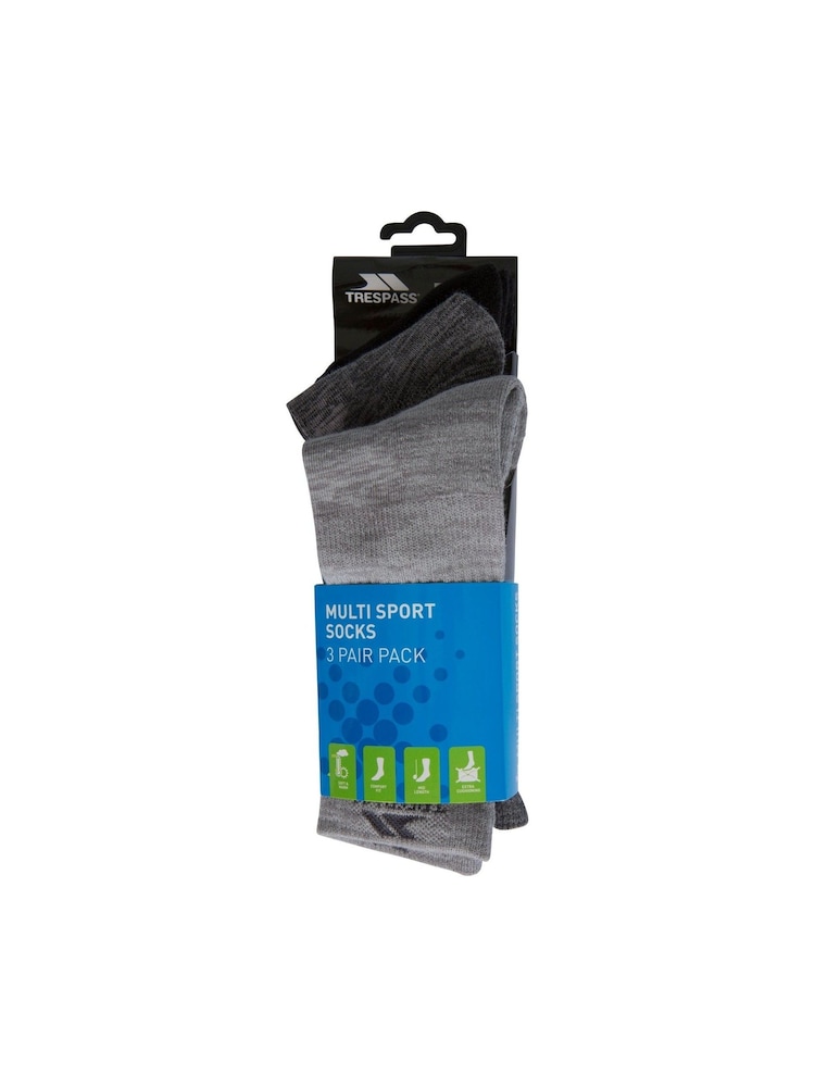Trespass Male Grey Jack Barrow Trekking Socks 3 Pair Pack - Image 6 of 6