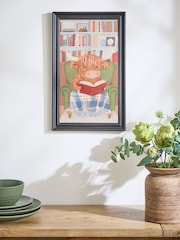 Natural Hamish the Highland Cow Reading Framed Wall Art - Image 1 of 5