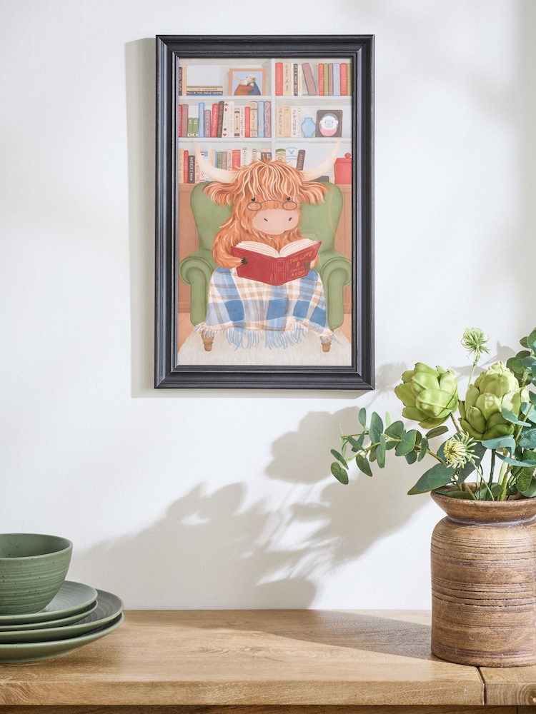 Natural Hamish the Highland Cow Reading Framed Wall Art - Image 1 of 5