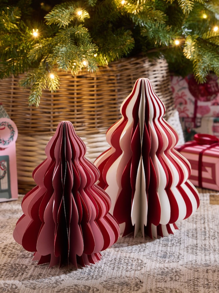 Set of 2 Red/White Stripey Paper Trees - Image 1 of 4