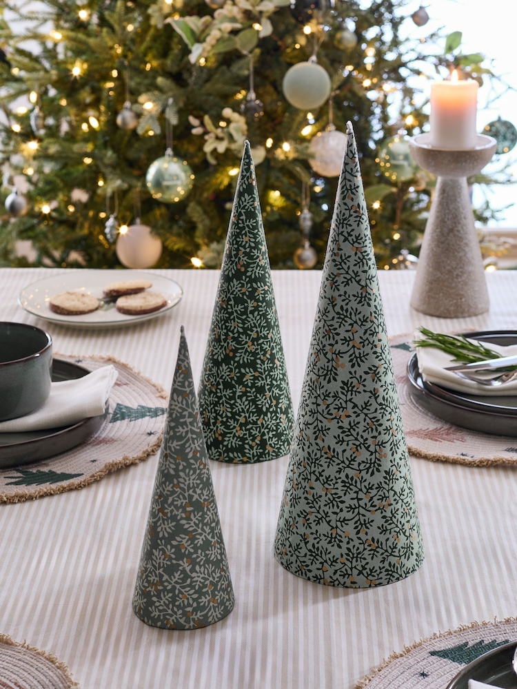 Set of 3 Green Printed Floral Print Paper Trees - Image 1 of 6