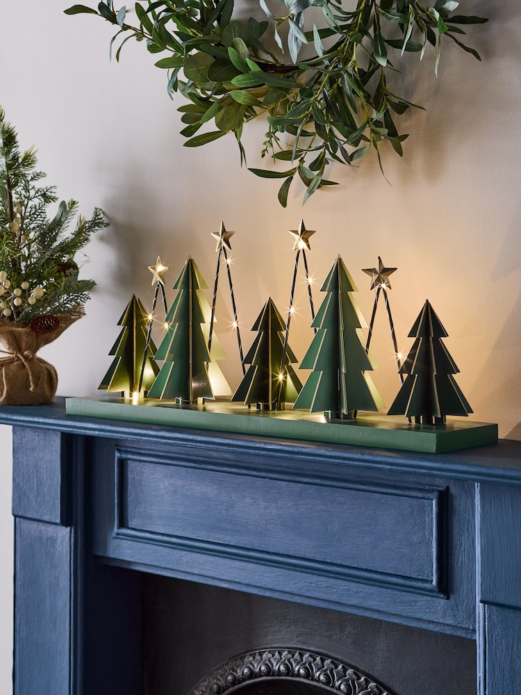 Green Light Up Wooden Christmas Tree Centrepiece - Image 1 of 5 Green Light Up Wooden Christmas Tree Centrepiece - Image 1 of 5