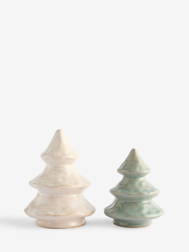 Set of 2 Clear Skandi Ceramic Christmas Tree Ornaments - Image 6 of 6