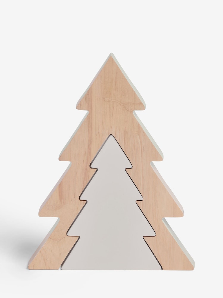 Set of 2 Natural Wooden Stacking Christmas Trees - Image 1 of 4