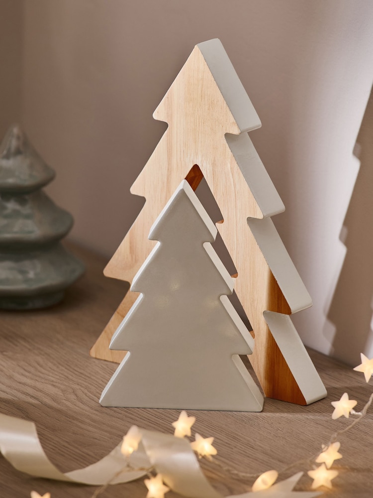 Set of 2 Natural Wooden Stacking Christmas Trees - Image 1 of 4 Set of 2 Natural Wooden Stacking Christmas Trees - Image 1 of 4
