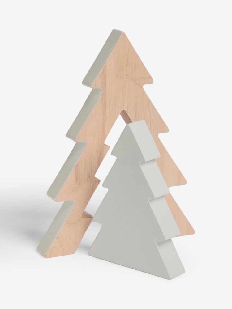 Set of 2 Natural Wooden Stacking Christmas Trees - Image 2 of 4