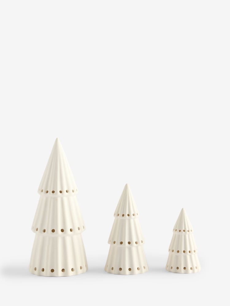 Set of 3 White Light Up Ceramic Christmas Trees - Image 3 of 3 Set of 3 White Light Up Ceramic Christmas Trees - Image 3 of 3