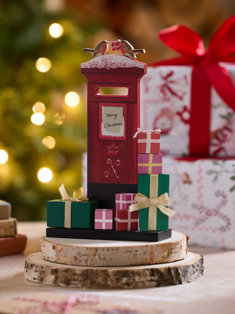 Red Wooden Post Box Christmas Ornament - Image 1 of 4
