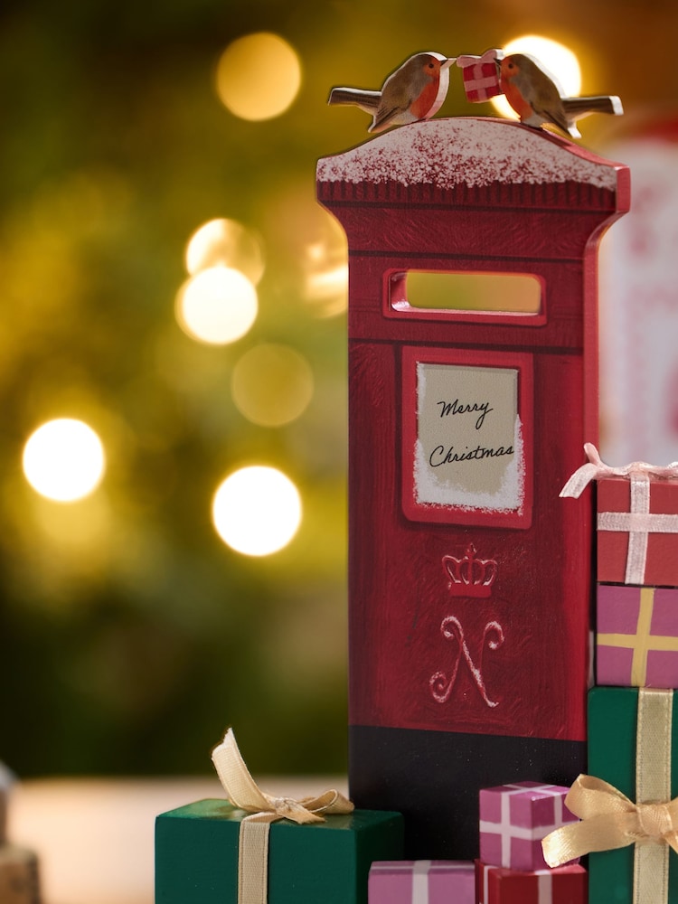 Red Wooden Post Box Christmas Ornament - Image 2 of 4
