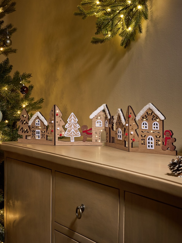 Wood Light Up House Christmas Scene - Image 1 of 5