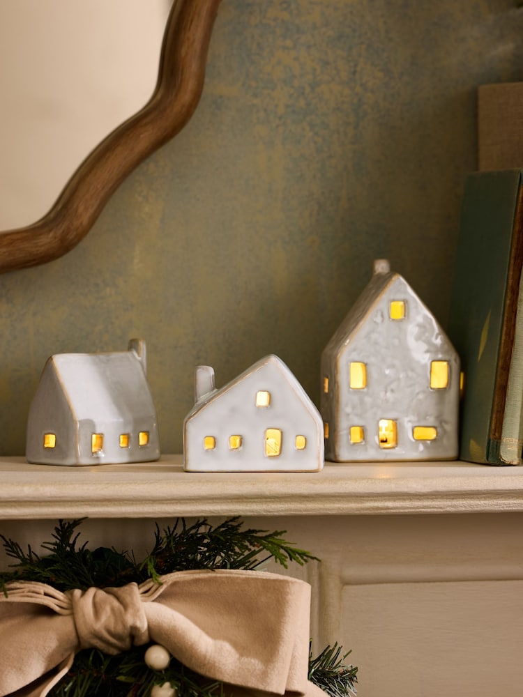 Set of 3 White Light Up House Ornaments - Image 1 of 5