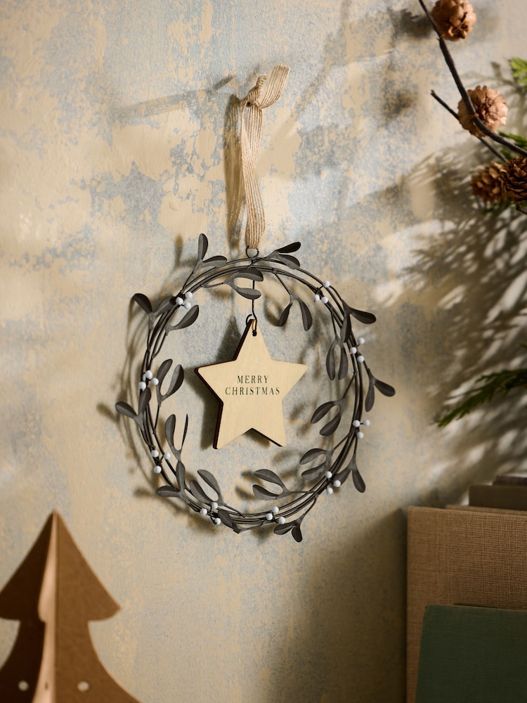 Grey Mistletoe Merry Christmas Hanging Decoration - Image 1 of 3